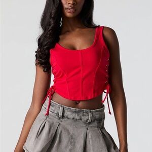 Red Side Lace-Up Corset Style Top